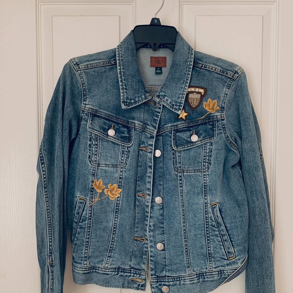 Ralph Lauren Collector Woman Jean Embroidered  Denim  Jacket Sz 8